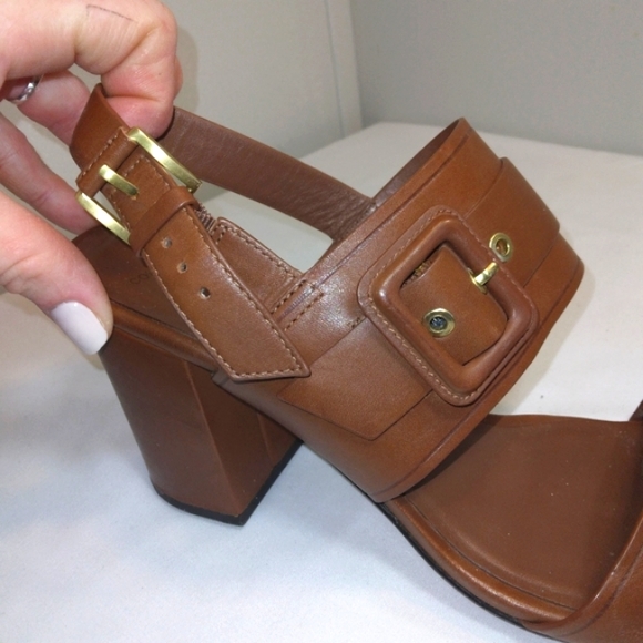Cole Haan 'Amavia' Genuine Leather Open Toe Block Heel Sandals in Caramel Sz 9.5 - Picture 4 of 10